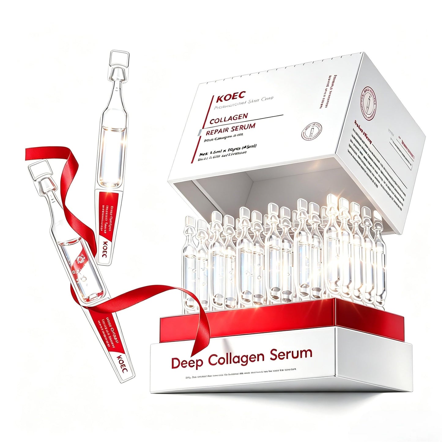 KOEC Collagen Repair Serum for Face 30PCS,Ultra Hydrating Anti-Aging Serum for Wrinkles & Fine Lines,Facial Collagen Vials Lightweight 1.5ml X 30 pcs
