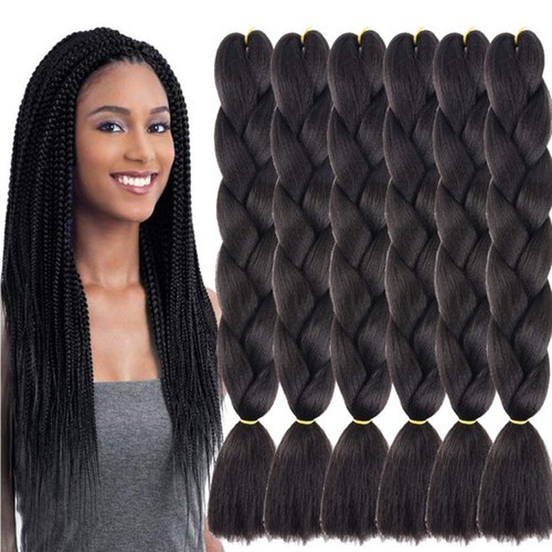 SHUOHAN 6 Packs Ombre Jumbo Braiding Hair Extensions 24 Inch High Temperature Synthetic Fiber Hair Extensions for Box Braids Braiding Hair (Natural Black(1b))