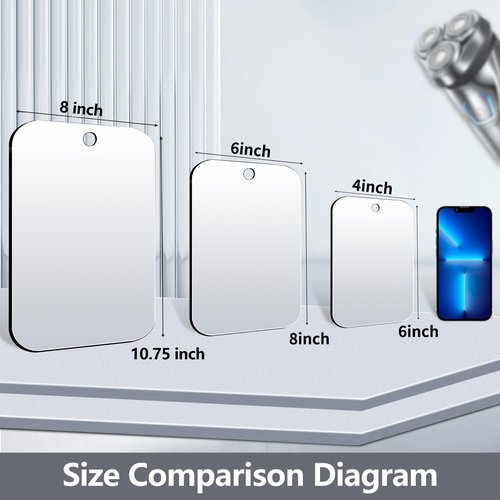 Shatterproof Shower Mirror for Shaving NO Hook (Small 2 Pack 6 x 4 Inch) 40% Cheaper Than The Original,Unbreakable Deluxe Plexiglass Makeup Mirror,Bathroom Wall Hanging,Portable Handheld Camping