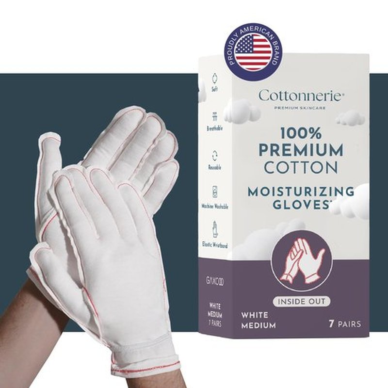 Gaxcoo Cottonnerie Cotton Gloves for Dry Hands Sleeping, Moisturizing Gloves Overnight, Hand Moisturizer Gloves, Moisture Gloves for Dry Hands Overnight, Eczema Gloves, Medium 7 Pair, Inside Out