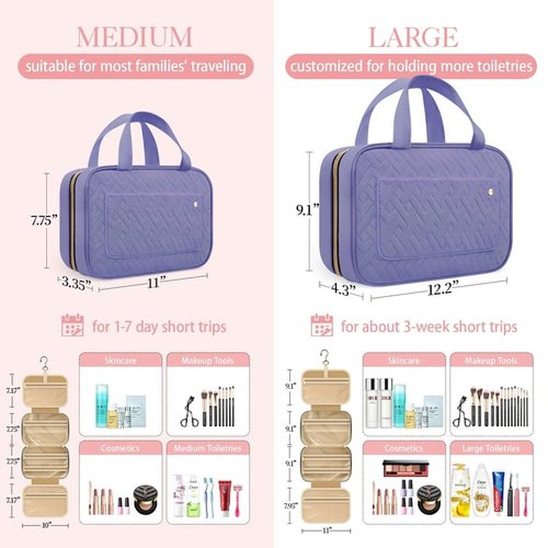 HOTOR Travel Toiletry Bag for Women with Hanging Hook - Portable Cosmetic Case, Toiletry Bag for Traveling Women, Waterproof Travel Essentials, Large, Aegean-Blue