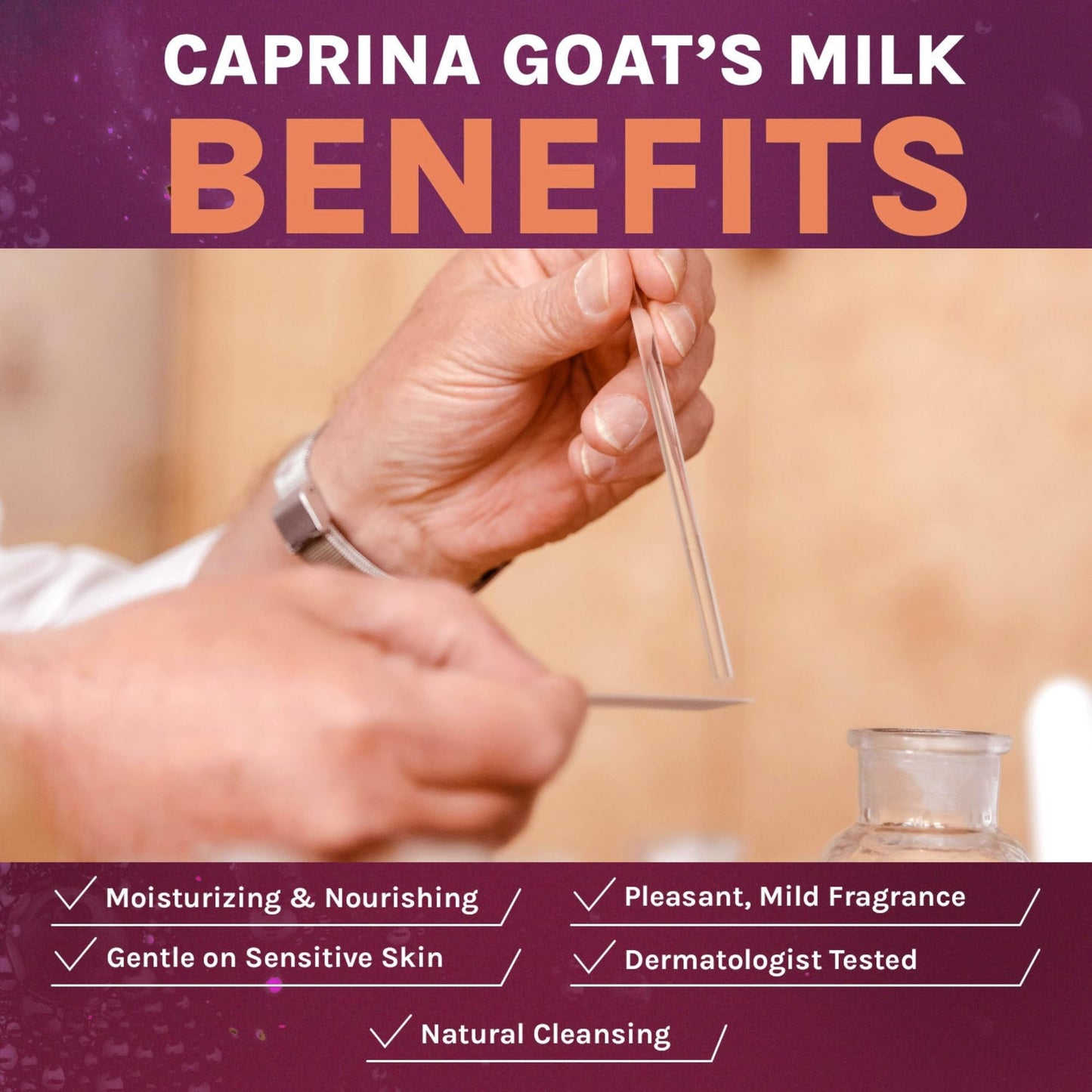 Caprina by Canus Goat Milk Soap Bar, ORCHID FLOWER, 3.2 oz (90 g) Bars, 3-Pack, Moisturizing Daily Cleanser for Face, Hands & Body, Fresh Canadian Goat Milk + Exfoliating Mesh Pouch