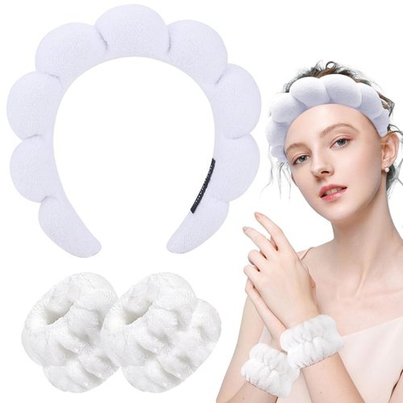 Zkptops Spa Headband for Washing Face Wristband Set Sponge Makeup Skin Care White Headband Wrist Towels Bubble Soft Sponge Hairband for Women Puffy Headwear Winter Non Slip Thick Thin Hair Accessory