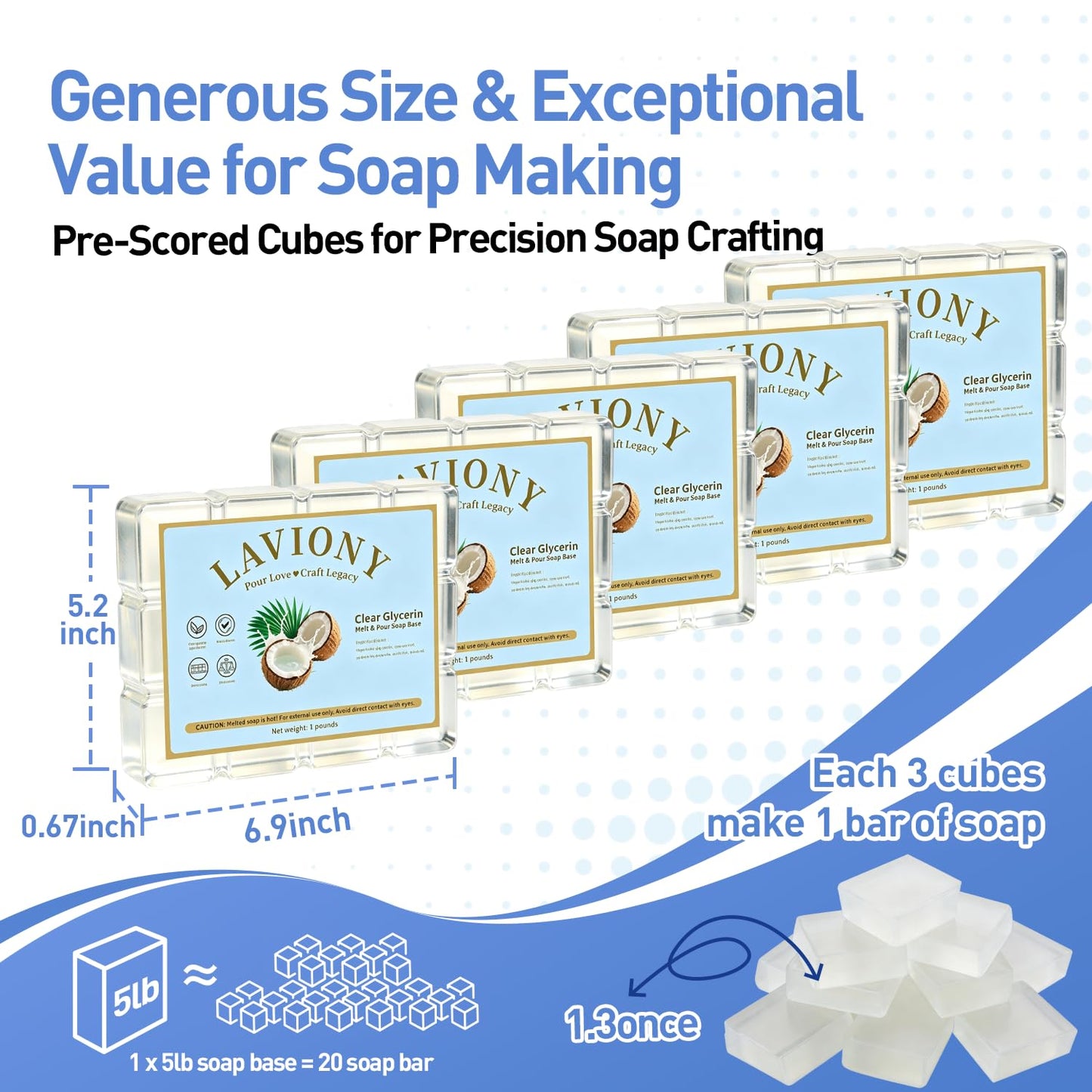 Soap Base - Moisturizing Melt Pour Soap Base for Crafting Soap Making, Pre-Cut, All Natural Gentle on Skin, Vegan&Cruelty-Free, SLS/SLES Free, Organic Soap Base (80 Ounce (Pack of 1), Clear Glycerin)