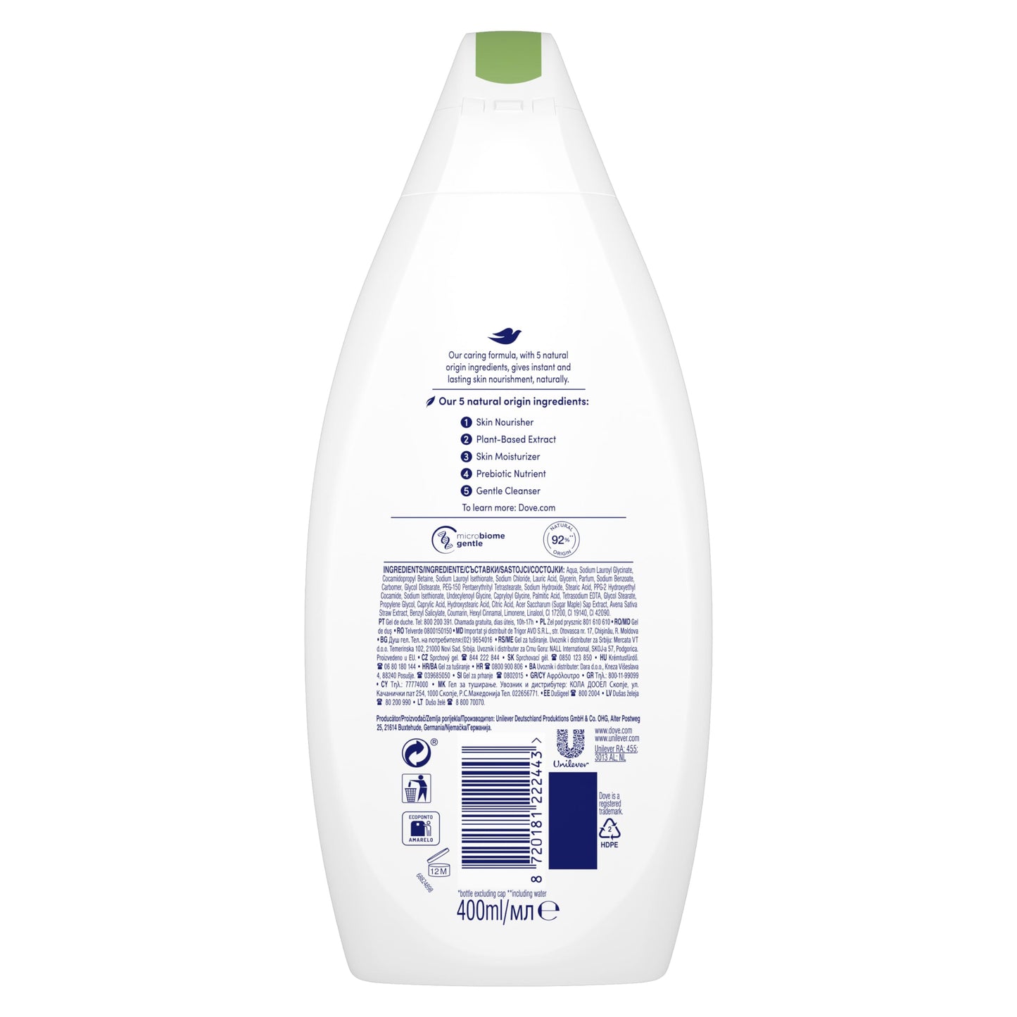 Unilever Dove Care By Nature Replenishing Shower Gel with Oak Milk & Maple Syrup, Body Wash Plant-based Moisturizers to deliver Softer Skin 400ml (13.52 fl oz)