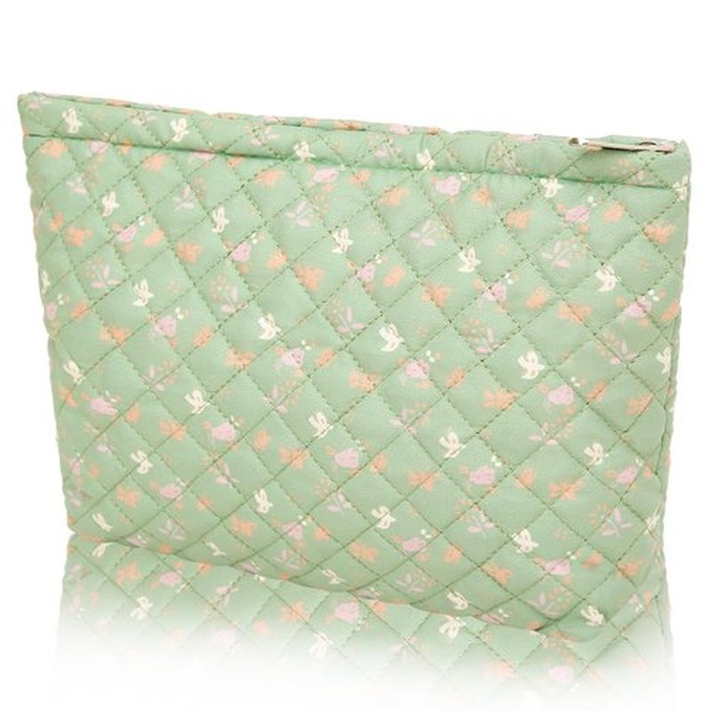 Wudimeitt Cosmetic bag Makeup bag Preppy Cute Corduroy Toiletry bag for women travel essentials (Green flower)