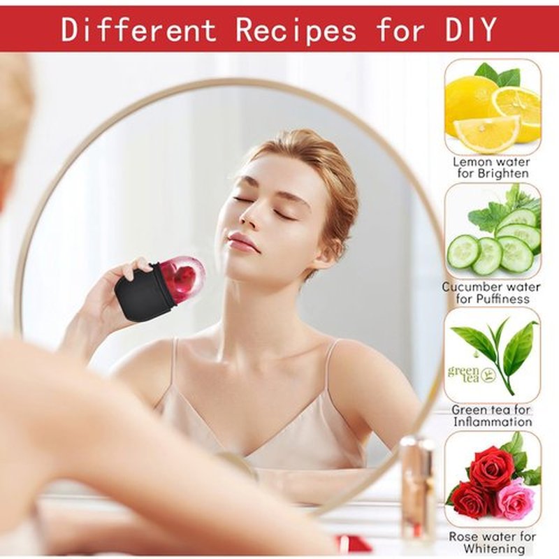 KOGITI Ice Mold for Face, Ice Roller for Face & Eye, Beauty Facial Ice Rollers Ice Holder Mold Face Puffiness Relief Massage Skin Care Tools, Ice Facial Cube (New-Black)