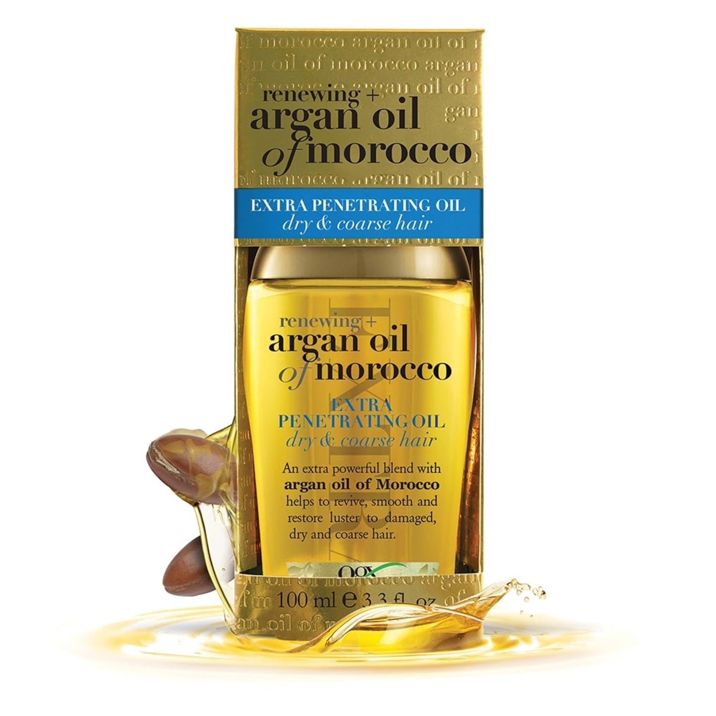 OGX Set of 2 Extra Strength Renewing + Argan Oil of Morocco Penetrating Hair Oil Treatment, Deep Moisturizing Serum for Dry, Damaged & Coarse Hair, Paraben-Free, Sulfated-Surfactants Free, 3.3 Fl Oz