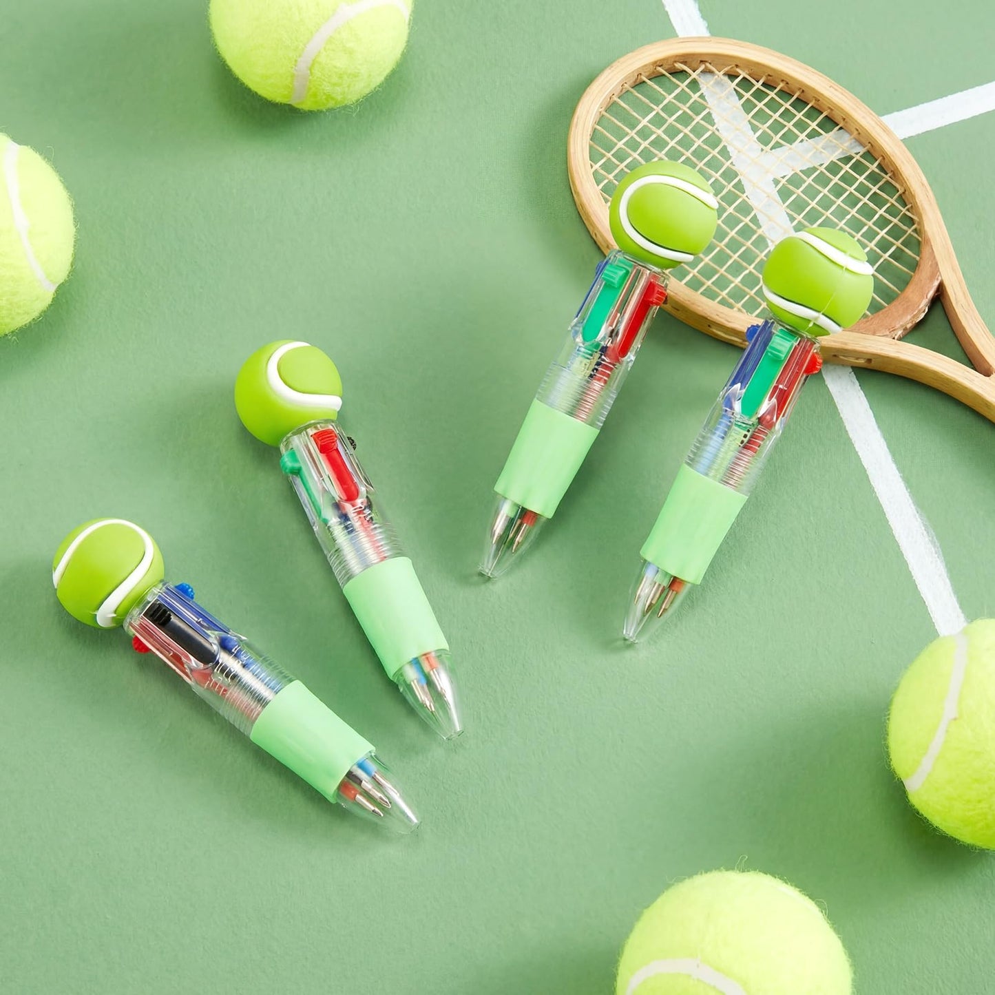 Kosiz 24 Pack Tennis Party Favors Tennis Team Gifts Multicolor 4 in 1 0.5mm Ballpoint Pen for Office Sport Lover Novelty Gifts Goodie Bags Stuffers