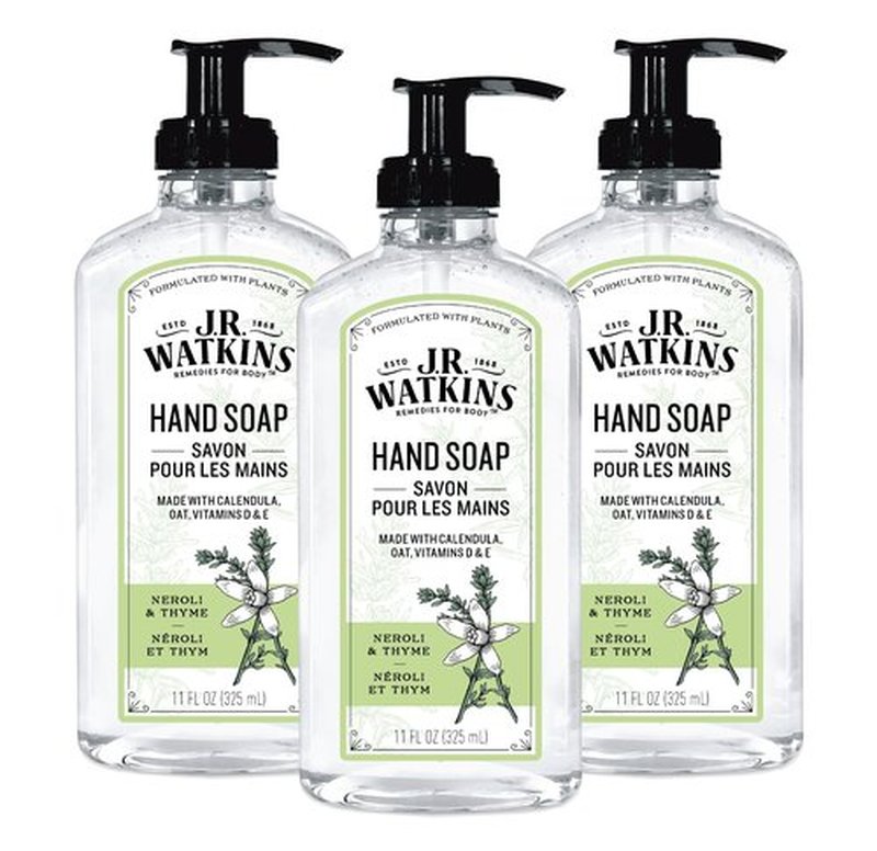 J.R. Watkins Liquid Hand Soap With Dispenser, Moisturizing Hand Soap, Alcohol-Free Hand Wash, Cruelty-Free, Liquid Soap For Bathroom and Kitchen, Neroli & Thyme, 11 Fl Oz, 3 Pack