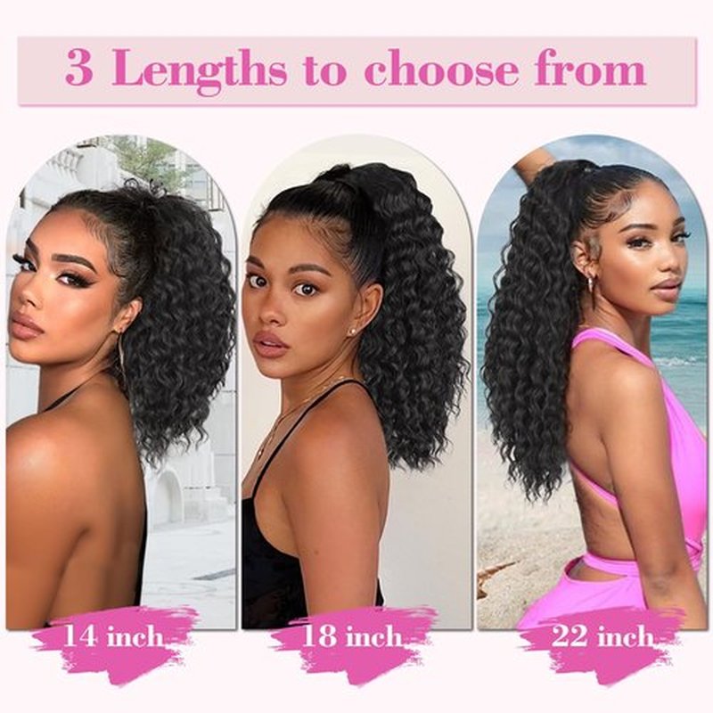 AISI BEAUTY Curly Ponytail Extension Drawstring Ponytail for Black Women 14 Inch Fake Ponytail Curly Synthetic Clip in Pony Tails Hair Extensions(Brown Black)