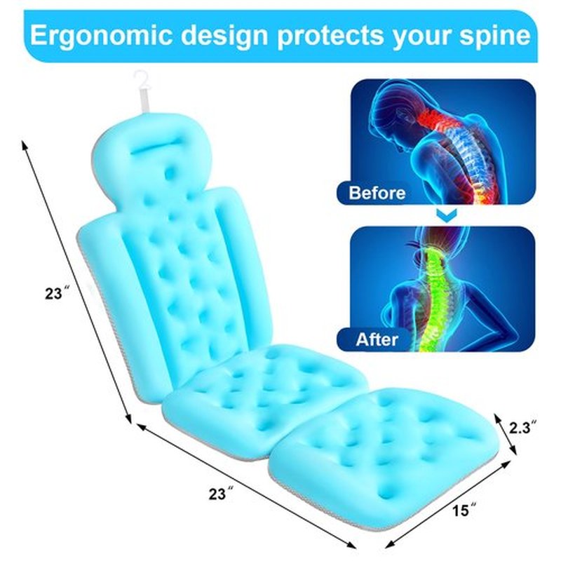 Full Body Bath Pillow for Bathtub, Bath Pillows for Tub with Powerful Non-Slip Suction Cups and Mesh Laundry Bag, Luxury Tub Pillow for Bath for Headrest Neck and Back Support Bue