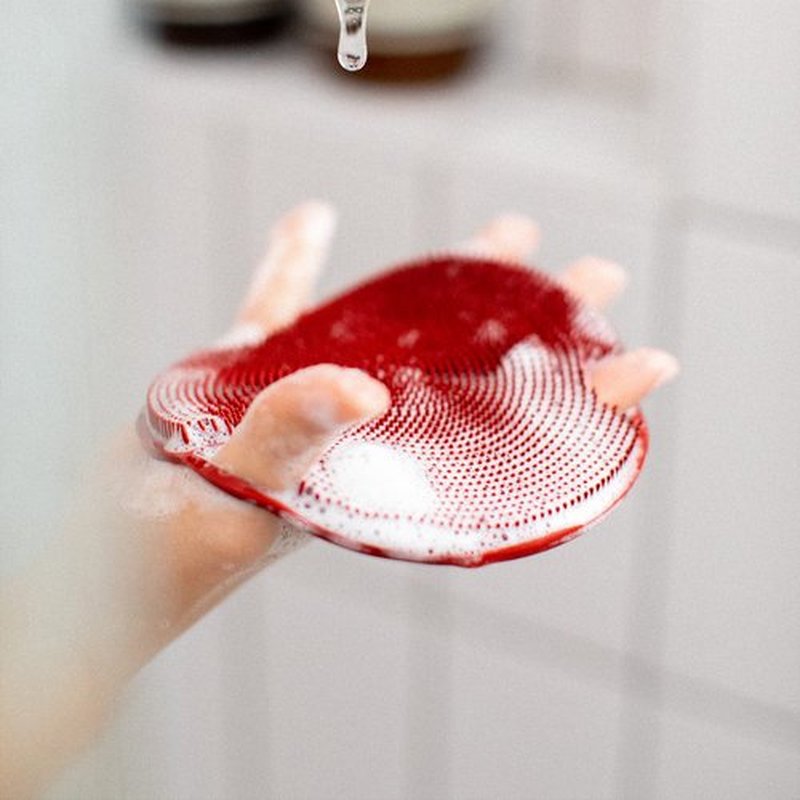 Boie USA Flat Body Scrubber - Soft Silicone-Like Exfoliating Shower Scrubber & Body Cleansing Brush - Stick-to-Wall Loofah Replacement - Antimicrobial Body Exfoliator for All Skin Types - Blue