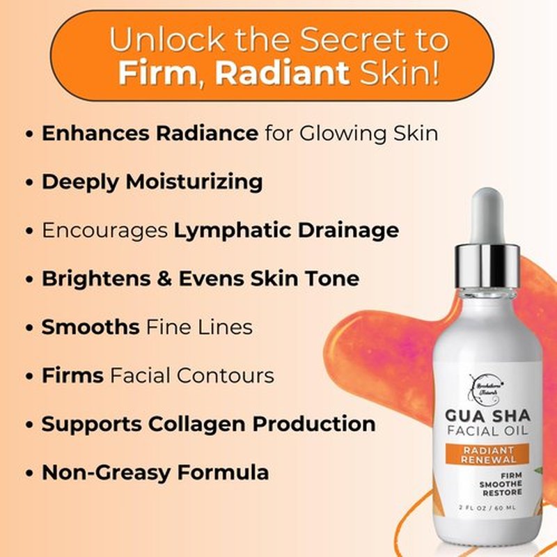 Brookethorne Naturals Gua Sha Oil for Face | Radiant Renewal Facial Oil for Gua Sha Massage & Dermaplaning | 100% Natural Hydrating Face Oil with Jojoba, Rosehip, Argan Oil & AHAs to Firm & Restore