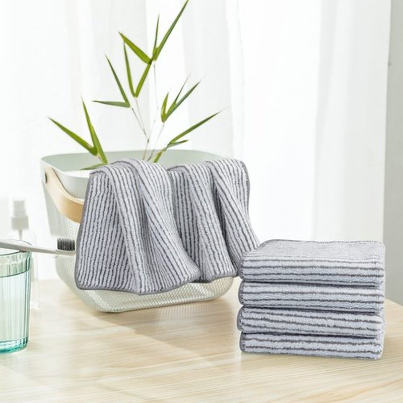 SINLAND Microfiber Face Towels Ultra Soft Facial Washcloths Face Cloth 12Inch x 12Inch 12 Pack Grey Stripe