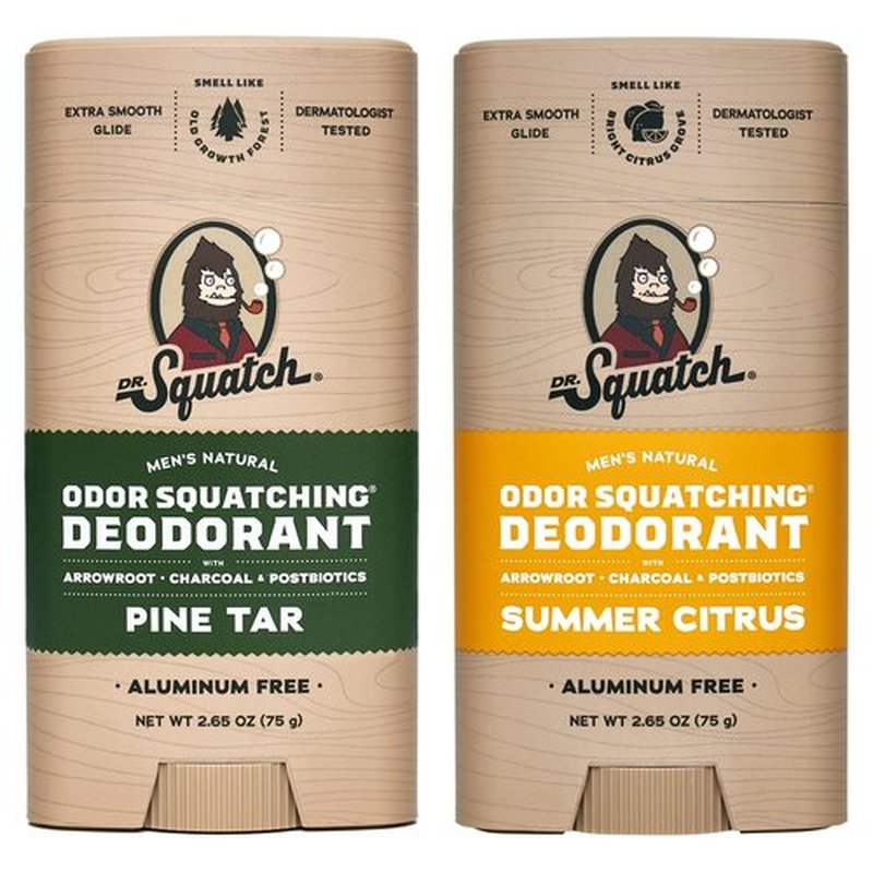 Dr. Squatch Natural Deodorant for Men – Odor-Squatching Men's Deodorant Aluminum Free - Pine Tar + Summer Citrus (2.65 oz, 2 Pack)