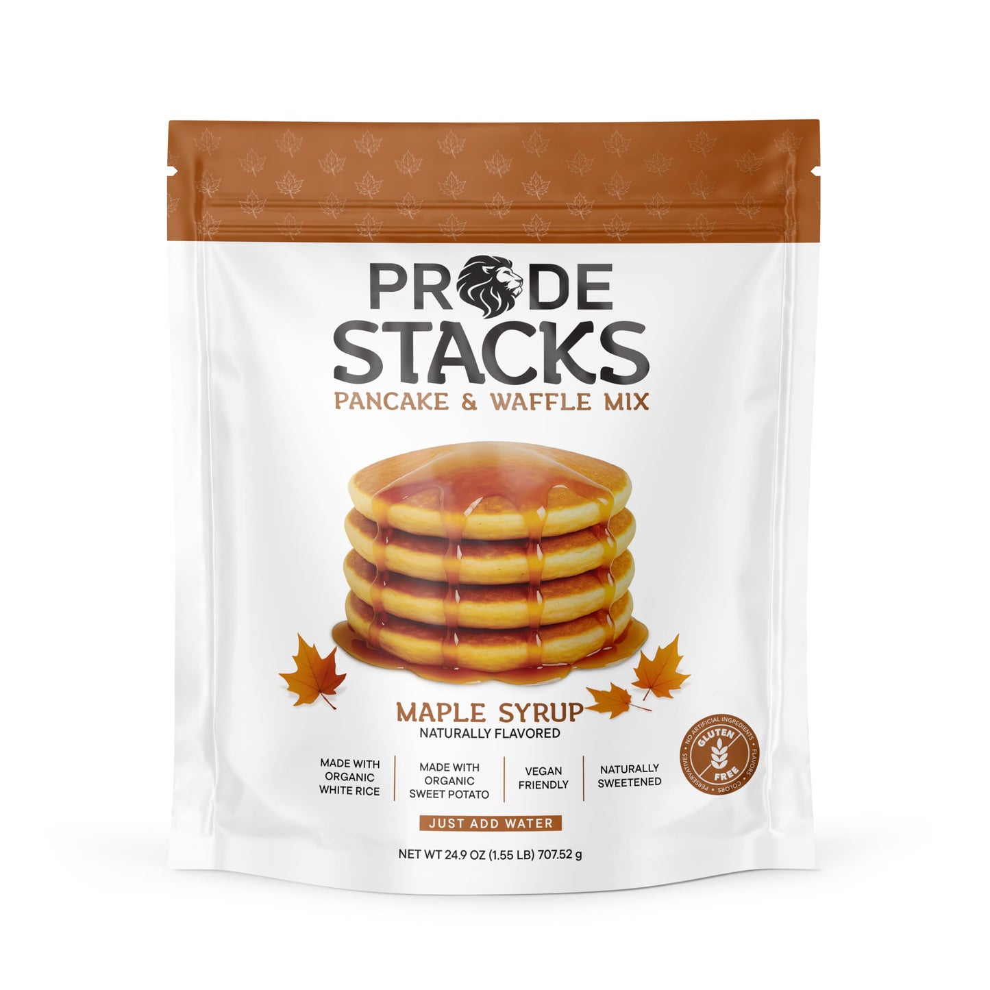 Pride Stacks Pancake & Waffle Mix - Organic Rice & Sweet Potato Blend, Maple Syrup