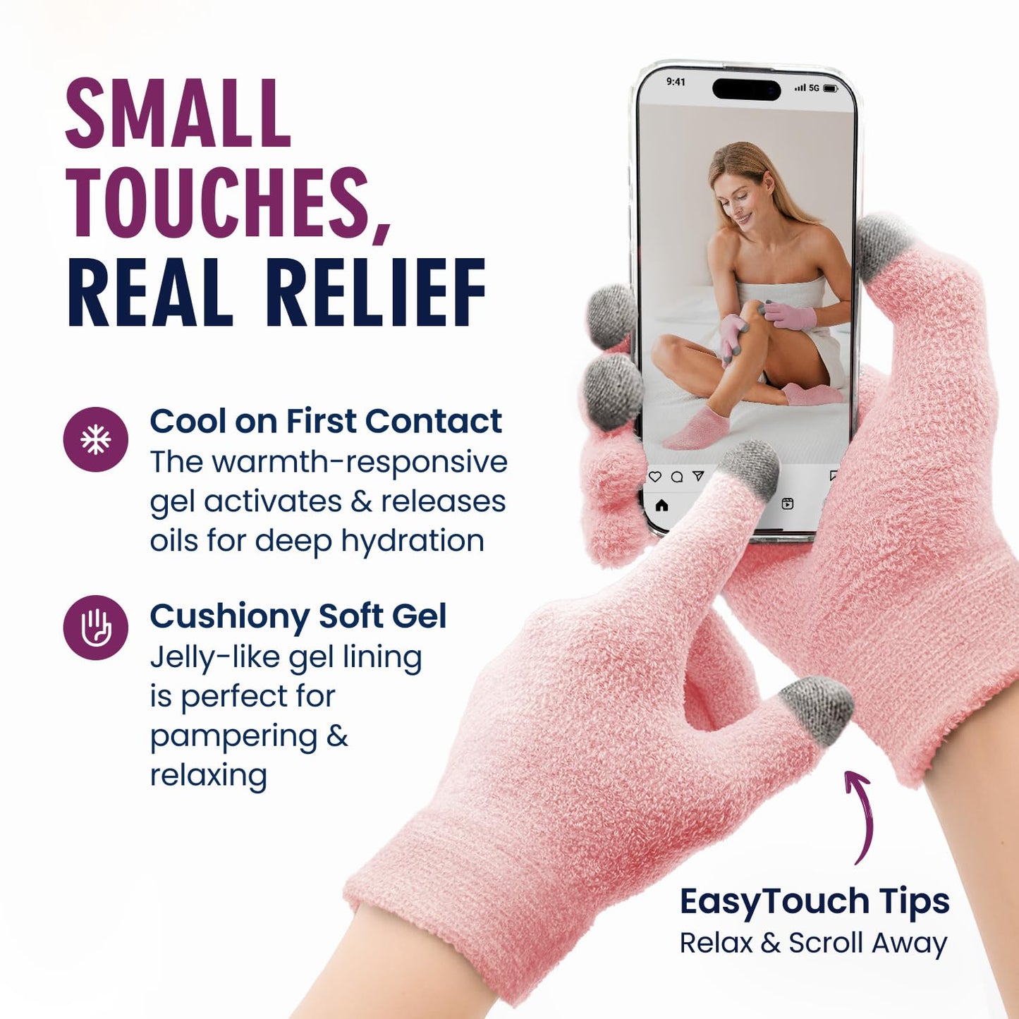 Dr. Frederick’s Original Moisturizing Gel Gloves – Deep Moisturizing and Fast Relief for Dry Hands – Touchscreen-Friendly – Mango Butter, Shea Butter, Jojoba, & Coconut Oil - Plush Pink