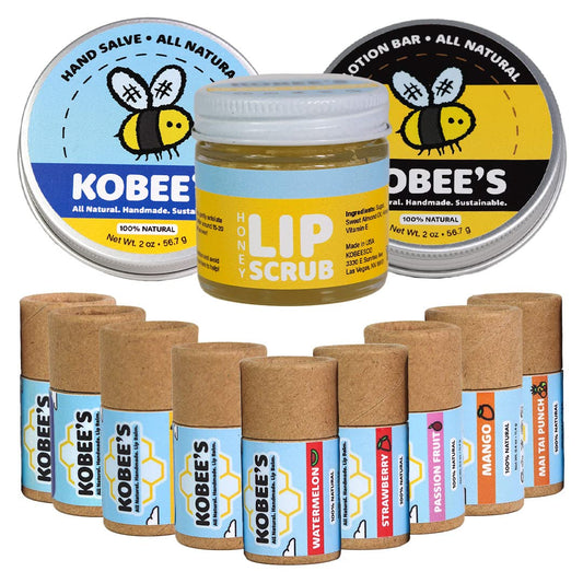 Kobeesco Essentials Bundle, 9 - Lip Balm, 1 Lip Scrub, 1 - Hand Salve, 1 - Lotion Bar