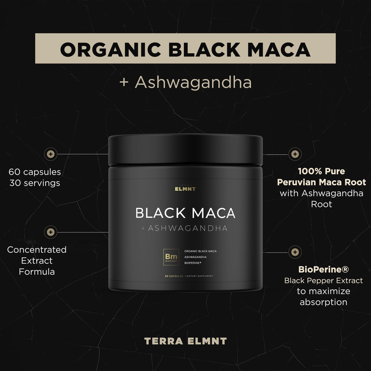 40x Strength Organic Black Maca Root w. Ashwagandha - #1 Highest Potency Black Maca Root Capsules for Men Supplement 40:1 Extract - 100% Pure Maca Peruana Gelatinized Maca Root Powder Pills