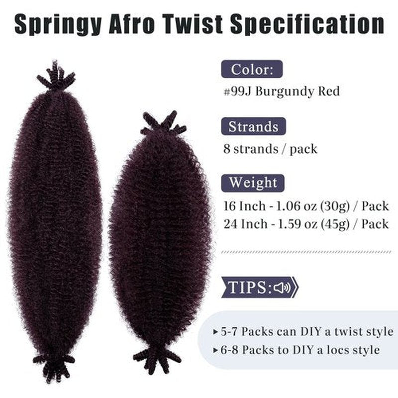 Springy Twist Hair, Hairro Passion Twist Crochet Hair, Pre Separated Afro Twist Braiding Hair 16 Inch, Burgundy Wrapping Hair for Soft Locs Synthetic Hair Extension for Black Women, 2 Packs #99J