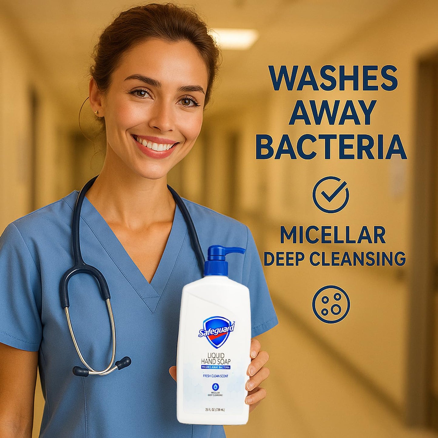 Safeguard Liquid Hand Soap, Micellar Deep Cleansing, Fresh Clean Scent | Washes Away Bacteria Refill - 25 Ounce Bottle (Pack of 2)