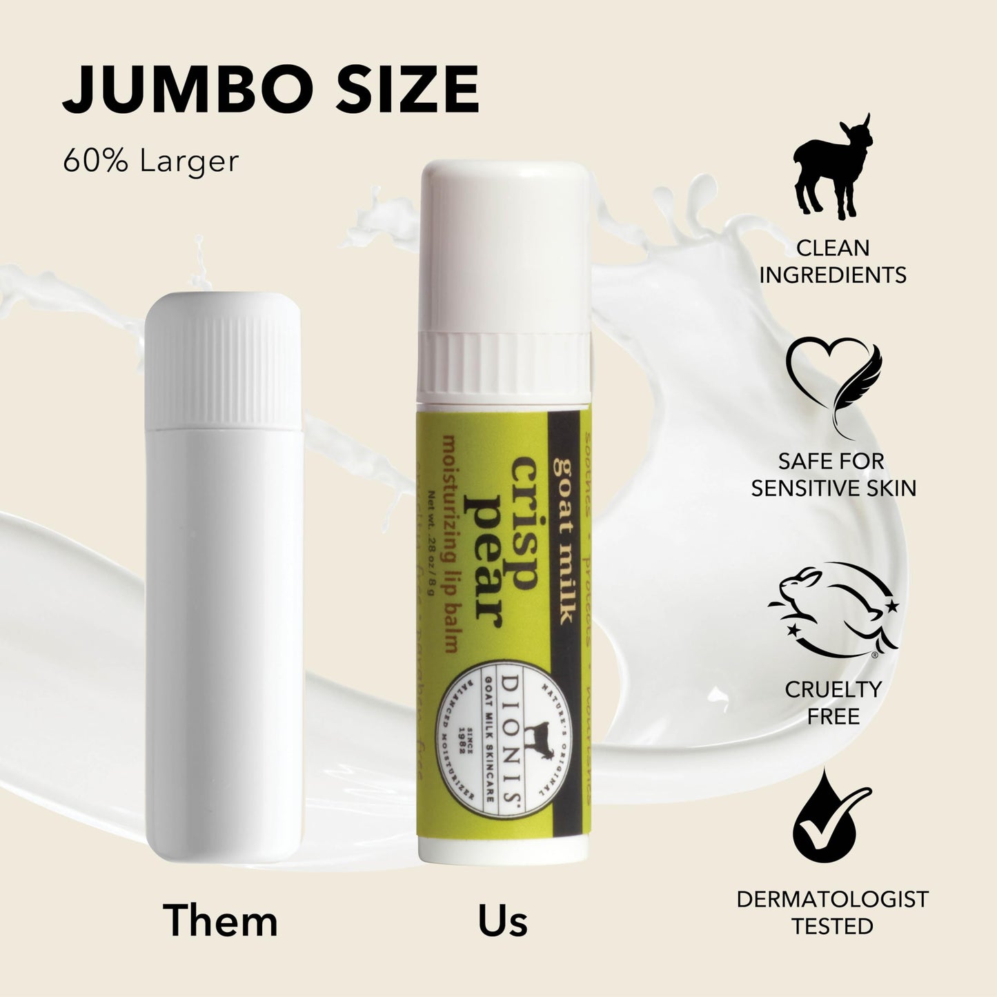 Dionis Goat Milk Jumbo Lip Balm - Moisturizing for Dry, Chapped, Lips, Conditioning with Beeswax, Shea Butter, Coconut Oil - Fruity & Delicious 0.28oz (Pack of 3)