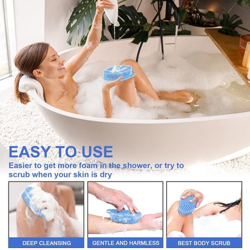 Metene 2 Pack Silicone Exfoliating Body Scrubber with Loop, Body Scrubber for Men and Women, Silicone Loofah for Shower, Soft Silicone Body Scrubber for Shower and Bath Skincare Routine(Blue)