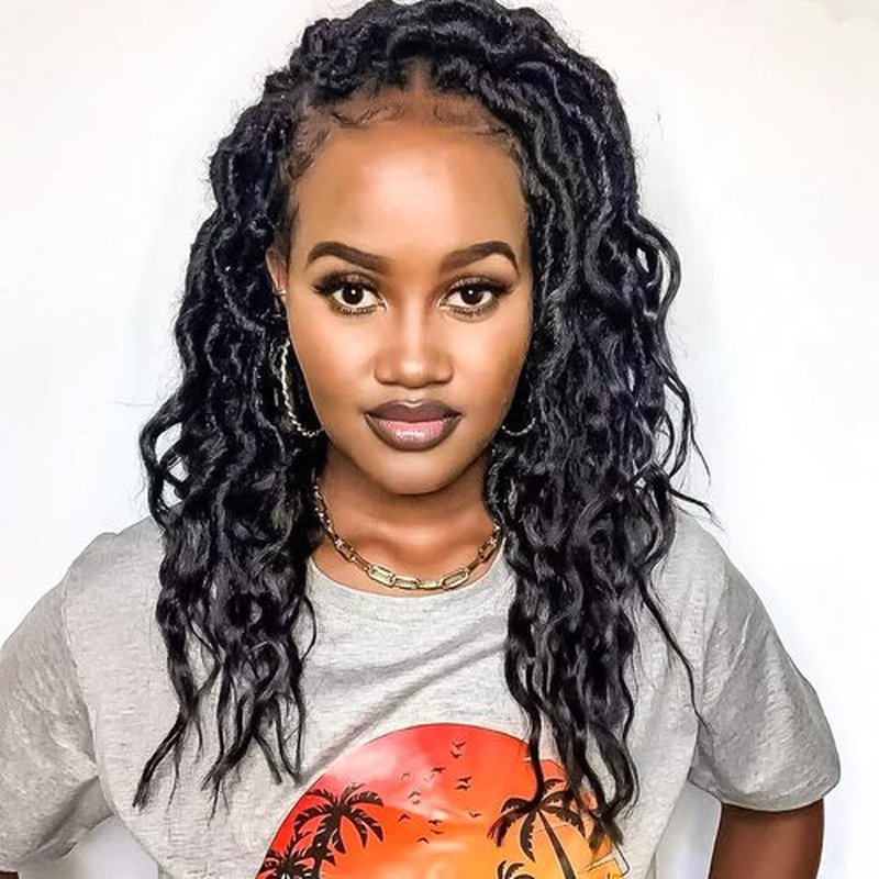 Faux Locs Crochet Hair (14 Inch) XCRUIQO Soft Locs with Curly Ends Goddess Locs Synthetic Boho Crochet Faux Locs for Women Pre Looped (8 Packs, 1B#)
