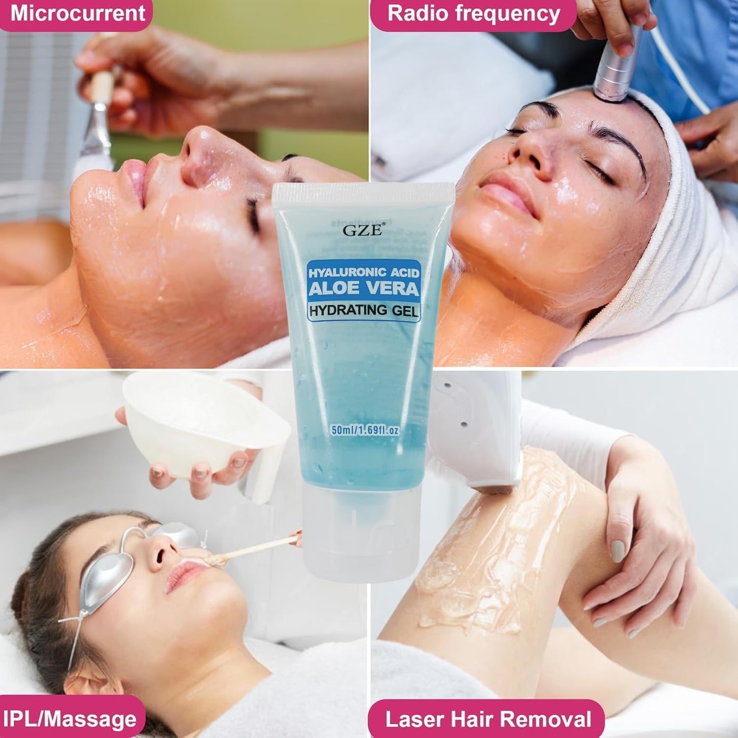GZE Hyaluronic Acid & Aloe Vera Hydrating Gel Moisturizing Gel for RF - Radio Frequency Gel Intense Moisturizer Conductive Gel For Microcurrent- Soothing, Lightweight, Non-Greasy Formula