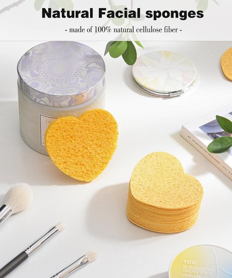 50-Count Compressed Facial Sponges for Estheticians- 100% Natural Cellulose Face Sponge Spa Sponges for Face Cleansing, Massage, Pore Exfoliating, Mask, Makeup Removal (Love-Yellow)