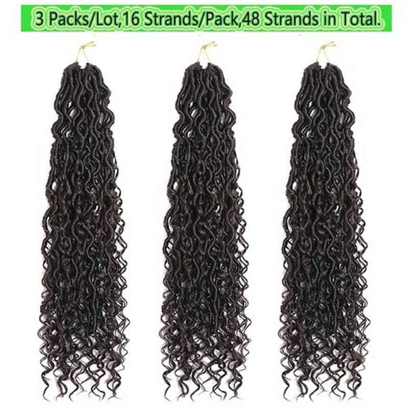 BALINGHAIR Goddess Locs Crochet Hair Black Brown 22 Inch 3 Packs Bohemian Faux Locs Crochet Hair With Curly Ends Pre Looped Hair Extensions 16 Roots/Pack(4#)