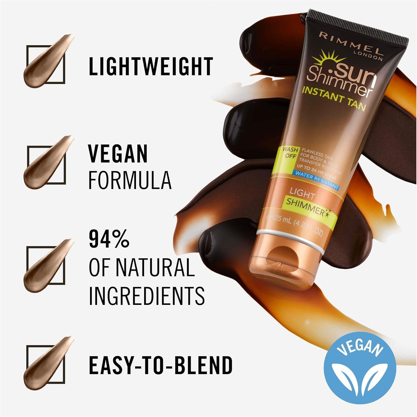 Rimmel Sunshimmer Water Resistant Instant Tan Wash Off Shimmer - Light