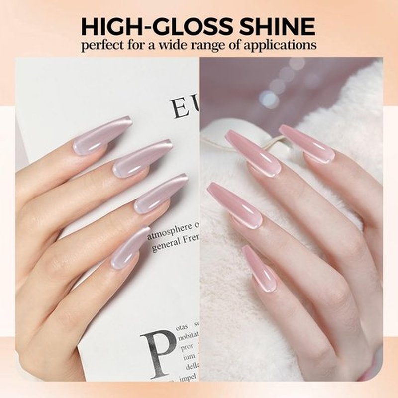 Adhere 7Pcs 5G Ultrafine Magnetic Water Light Sensation Colorful Light Cat Eye Gel Nail Polish, Transparent Light Pink Colored Glass Bead Cat Eye with Magnet Brush