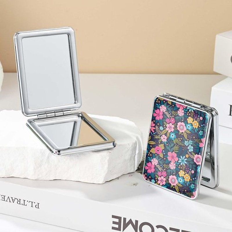 dcdcee Pocket Mirror, Small Travel Mirror with Magnification, Portable Double-Sided Magnifying Cosmetic Mirror for Daily (2 Flowers)