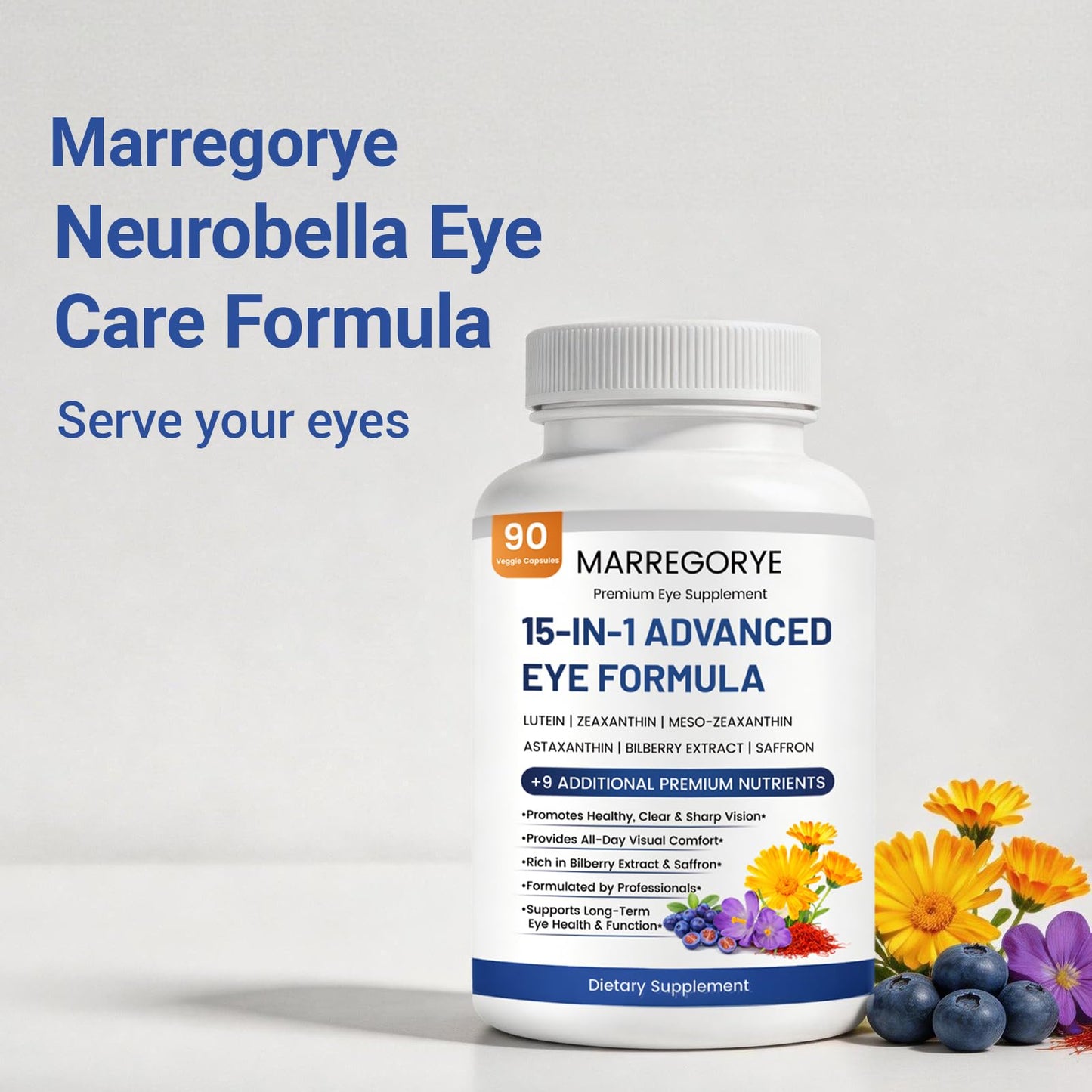 Neurobella Eye Care Formula, 15-in-1 Advanced Eye Care Formula, Eye Nutrition Support Capsules. Contains Lutein, zeaxanthin,Saffron, Blueberry Extract and Multiple Vitamins. 90 Capsules.