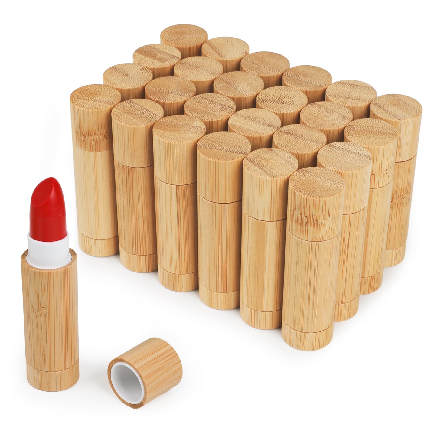Starry 24Pcs Bamboo Empty Lipstick Tubes, 5g Refillable Lip Balm Tube Containers with Clear PP Plastic Inner Cosmetic Samples Lip Gloss Chapstick Deodorant for Women Girls DIY