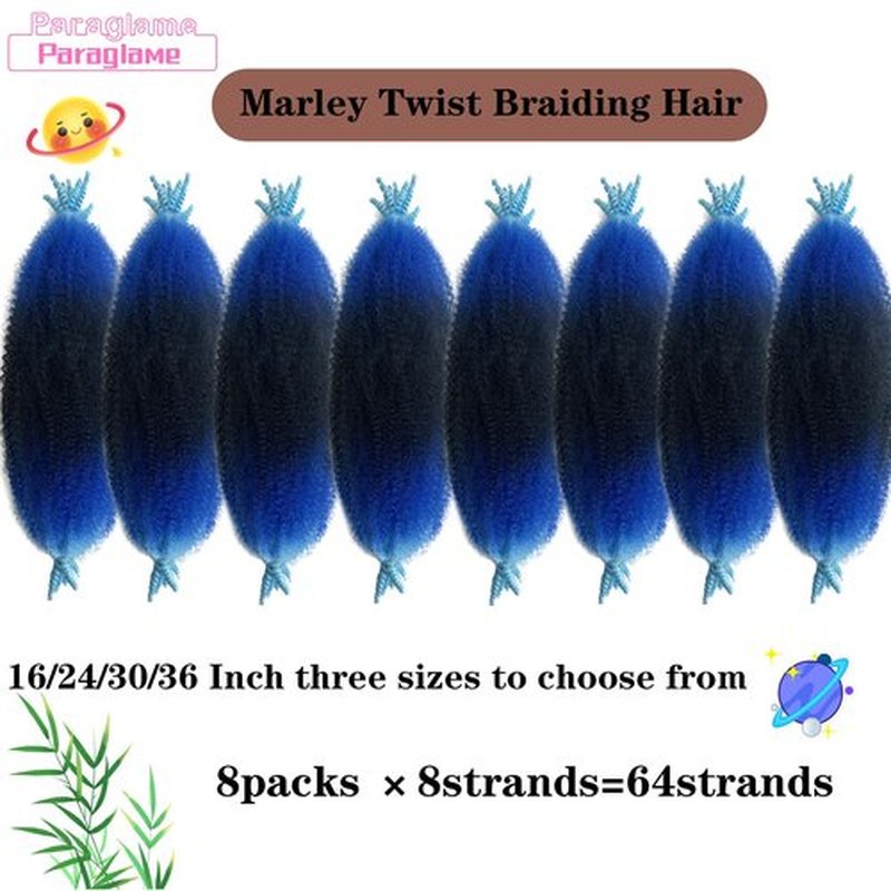 Afro Twist Hair 16 Inch Wrapping Hair for Soft Locs, Cuban Twist Hair 8 Packs Ombre Blue Marley Twist Braiding Hair Afro Twist Hair for Women, Kinky Twist Hair for Braiding (8Packs, Ombre Blue)
