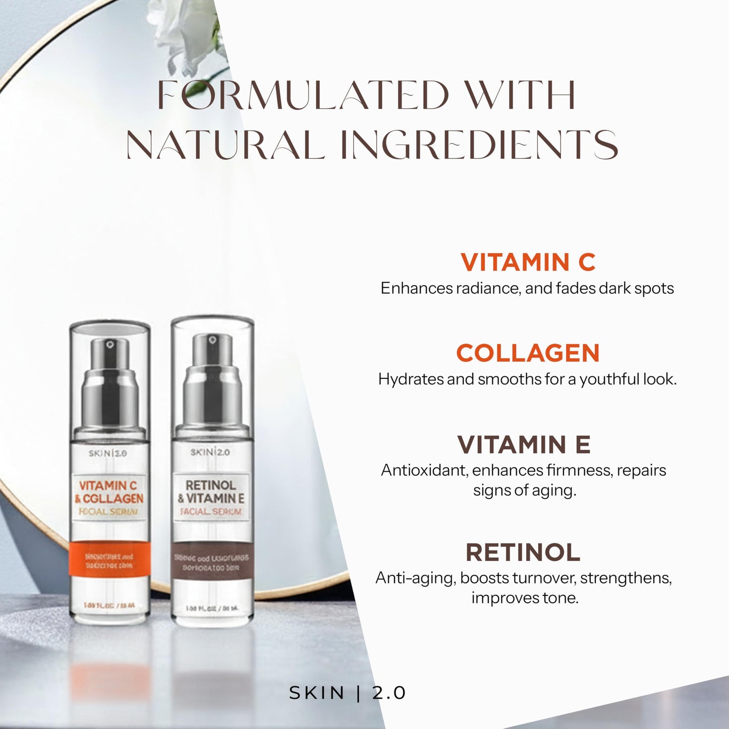 Skin 2.0 Retinol & Vitamin E + Collagen & Vitamin C Serum For Face – Dermatologist Tested, Anti Aging, Korean Skin Care – Smooths Lines, Firms, Hydrates, Revitalizes – Vegan, Clean Beauty – Pack of 2