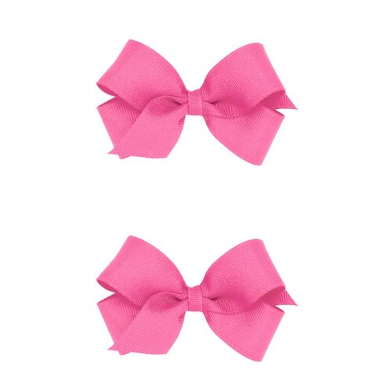 Wee Ones Girls 2 Pack Grosgrain Hair Bows with Plain Wrap Centre on a Wee Stay No Slip Clip, Mini, Hot Pink