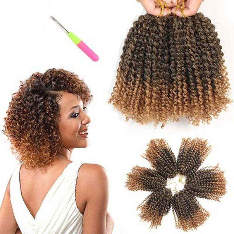 8 Inch Short Passion Twist Hair 3 Bundles Kinky Curly Crochet Hair for Black Women Curly Braiding Hair Crochet Braids Hair (3Bundles8Inch, 1B/27#)