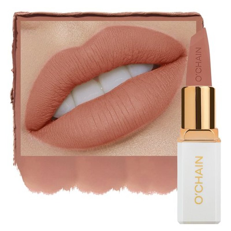 O'CHAIN Matte Lipstick, Long Lasting Full Coverage Non-Transfer Lipstick for Women Infused with Jojoba Oil and Vitamin E, Cruelty-Free & Vegan (08 PEACHY) 0.12 Oz