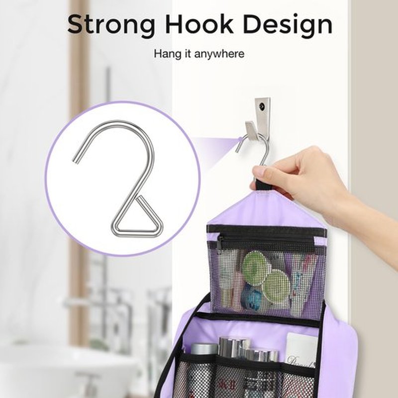 Maliton Travel Toiletry Bag for Women, Hanging Toiletry Bag with 4 Compartments, Portable and Waterproof Compact travel Bathroom Organizer,Ideal for Travel or Daily Life(Purple)