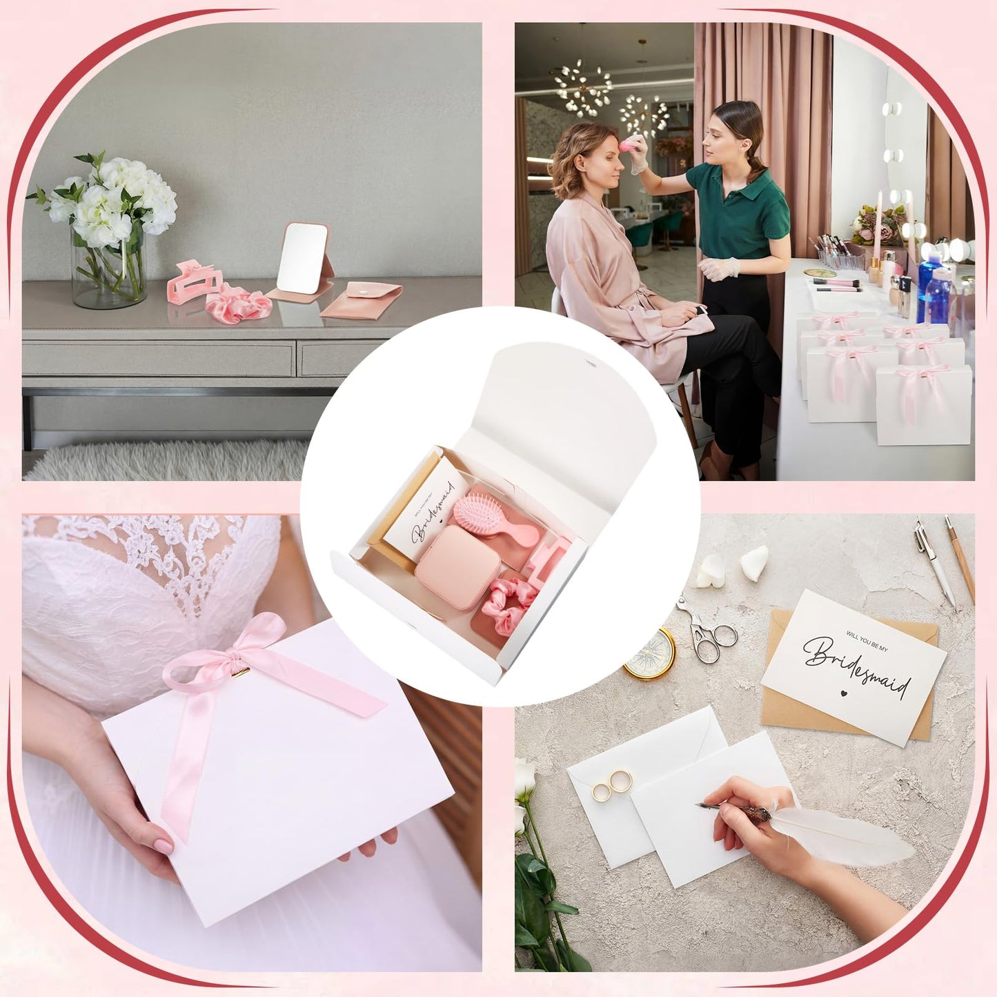 Novabright 48 Pcs Bridesmaid Proposal Gifts Box Set of 6 - Will You Be My Bridesmaid Gift Kit with Leather Jewelry Box & Mirror, Hair Accessories for Wedding, Bridal Shower, Bachelorette Party Favor