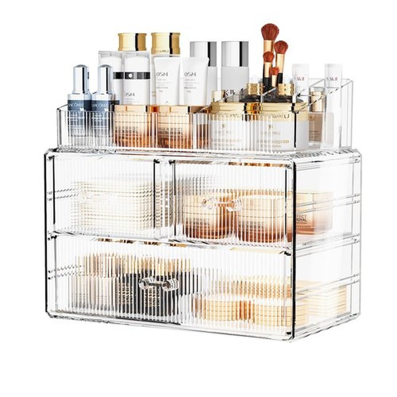 ZHIAI Stackable Storage Drawers, Acrylic Bathroom Counter Organizer Clear Makeup Organizers for Vanity, Kitchen Cabinets, Bathroom, Undersink, Home Organization and Storage (1 Top 3 Drawers)