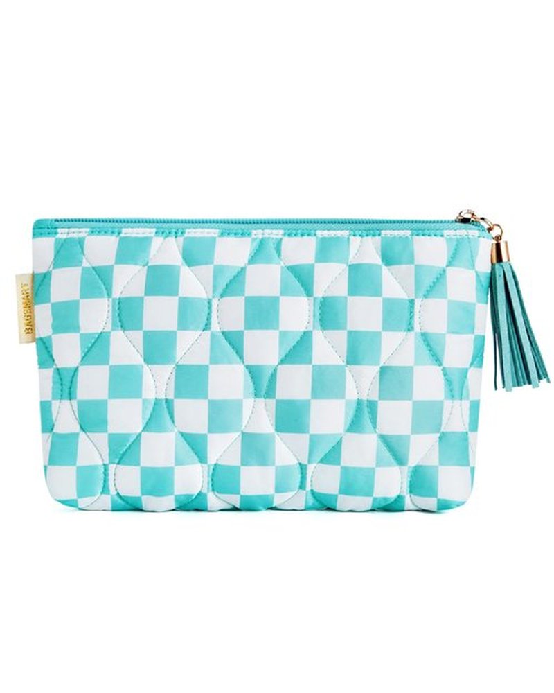 BAGSMART Small Makeup Bag for Purse, Checkered Makeup Bags, Travel Makeup Pouch Mini Cosmetic Bag Zipper Pouch for Travel Size Toiletries Accessories Brushes, Great Gifts for Women (Blue)