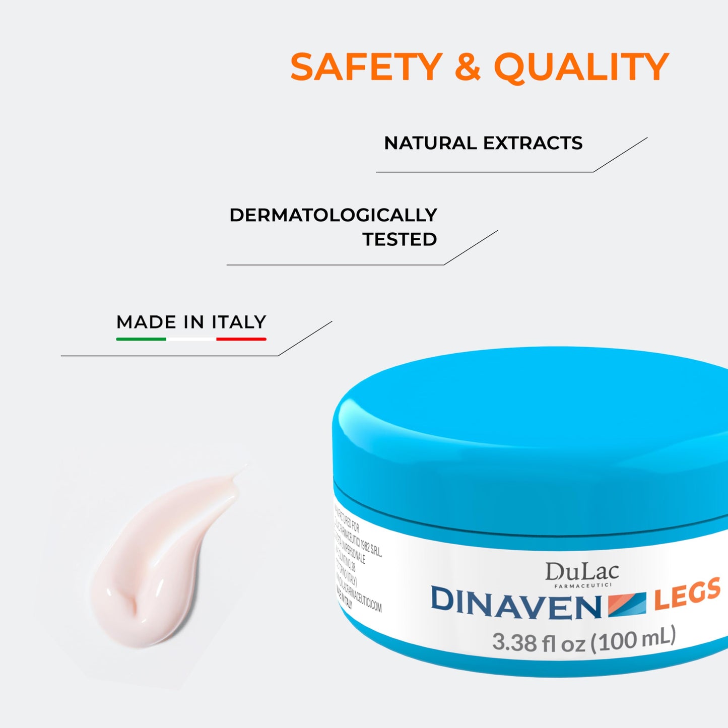 Dulac, Dinaven Legs Gel Cream, Cooling & Refreshing, with Diosmin & Menthol, Horse Chestnut Extract, Butcher's Broom & Red Vine, Fast-Absorbing, Non-Greasy, Daily Leg Care, 3.38 fl oz, Made in Italy