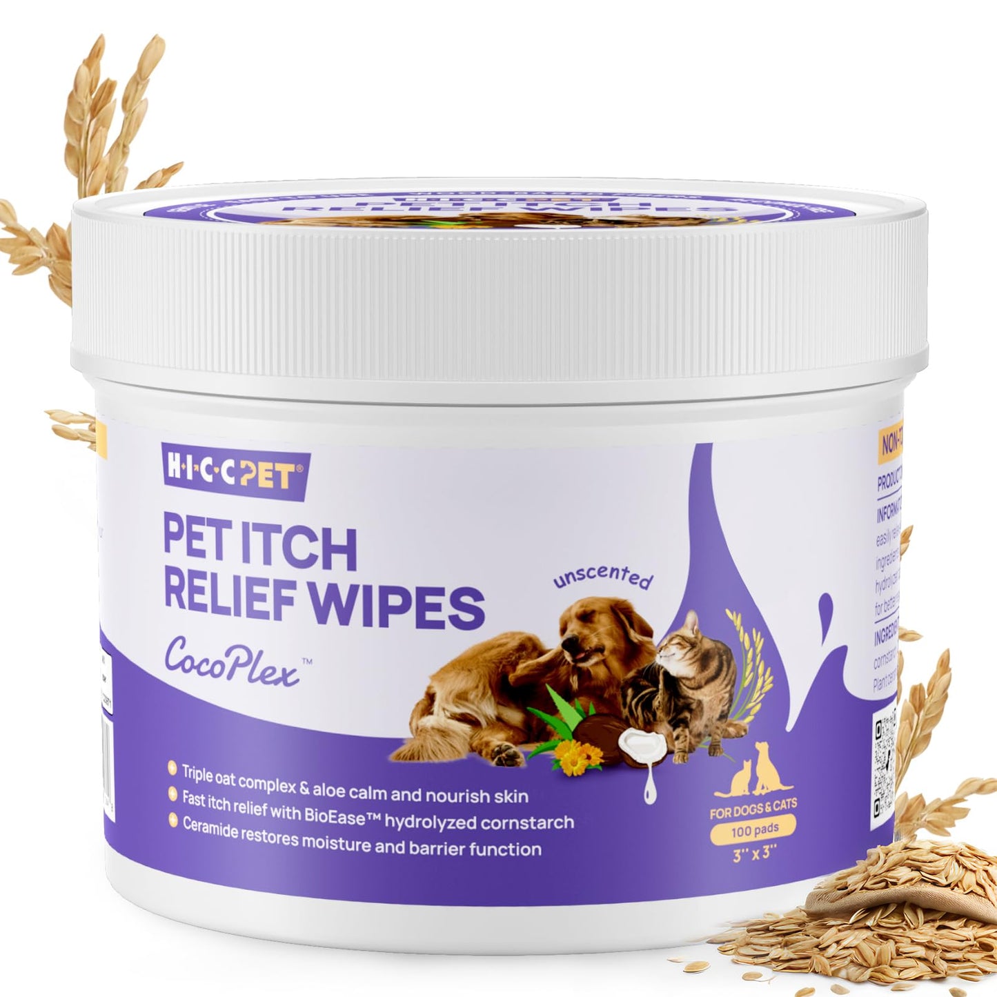 HICC PET Dog Cleaning & Grooming Wipes, No-Rinse Pet Wipes for Dogs & Cats, Helps Clean Everyday Dirt, Visible Residue & Everyday Odor Sources, Plant-Based Formula, 100 Count