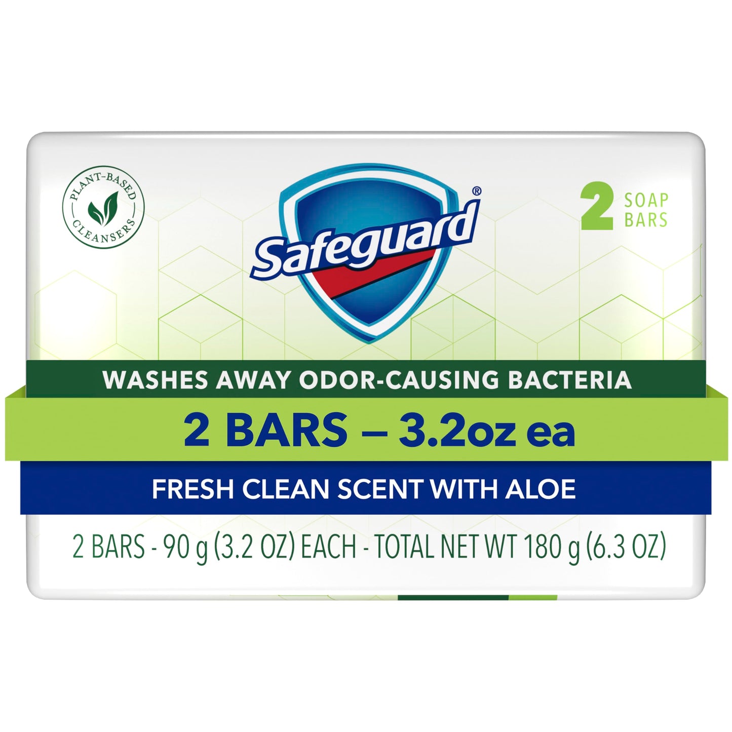 Safeguard Micellar Deep Cleansing Bath Bar Soap, Washes Away 99 Percent of Bacteria, Leaves Skin Soft, Made with Plant Based Cleansers, Fresh Clean Scent with Aloe, 3.2 oz (2 Count)