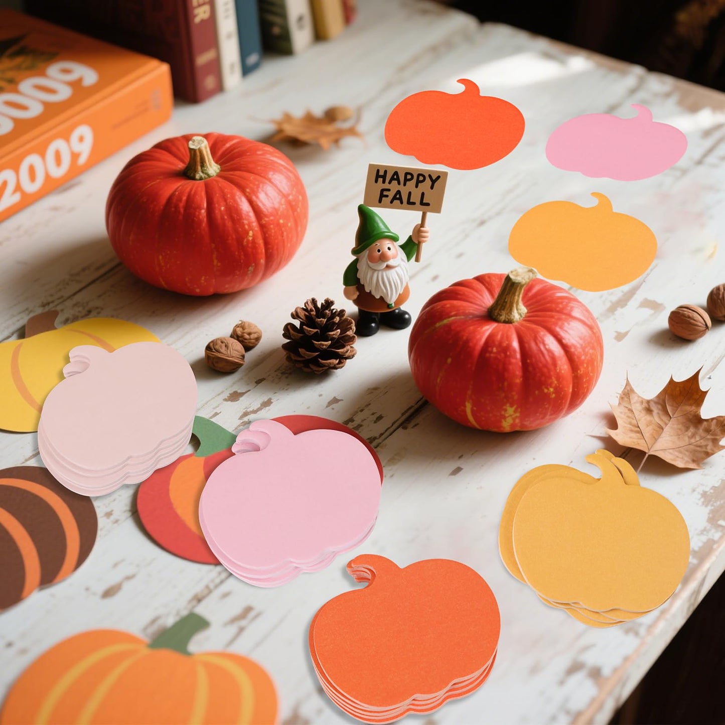 FOIMAS 24 Pack Fall Pumpkin Sticky Notes,Thanksgiving Sticky Notepad Memo Pads for Halloween Fall Thanksgiving Party Favor Supply Classroom,Orange and Pink